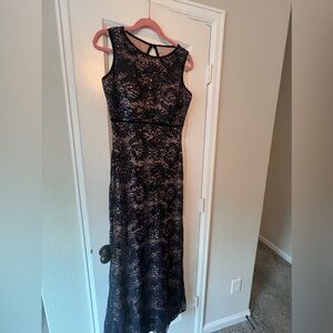 Nightway Beautiful Sleeveless Blue Glittering Lace Formal Dress with Open Back